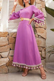 Namcoverse Fashion Elegant Ethnic Tassel Long Sleeve Loose Holiday Maxi Dress