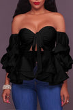 namcoverse Solid Color Pretty Falbala Off Shoulder Strappy Blouse