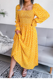 Namcoverse Elegant Square Neck Full Sleeve Pleated Printed Maxi Dress