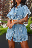 namcoverse Solid Color Chic Denim Jacket with Belt