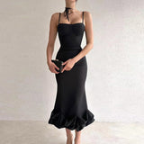 Namcoverse Summer Sleeveless Temperament Fishtail Sexy Solid Color Elegant Backless Party Maxi Dress