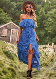 Namcoverse Casual One Shoulder Polka Dot Vintage Split Sexy Long Boho Dress