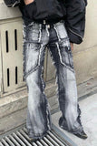 namcoverse Solid Color High Waist Boyish Tassel Jeans