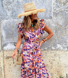 Namcoverse Fashion Retro Elegant V Neck Beach Sexy Casual Maxi Dress