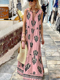 Namcoverse Fashion Print Beach Sundress Sexy V Neck Sleeveless Maxi Dress