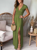 Namcoverse Elegant Party Short Sleeve V Neck Slit Maxi Dress