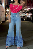 namcoverse Feather Trim Rocking Bell Bottoms Jeans