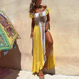 Namcoverse Vintage Tie-Dye Print Bohemian Sexy Backless Cutout Maxi Dress