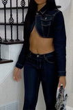 namcoverse Black Denim Smart Irregular Crop Jacket