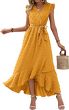 Namcoverse Fashion V Neck Polka Dot Ruffle Sleeves Bohemian Beach Maxi Dress