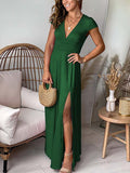 Namcoverse Elegant Party Short Sleeve V Neck Slit Maxi Dress