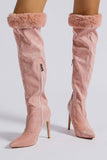 namcoverse Pointed Toe Fuzzy High Heel Knee High Boots