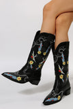 namcoverse Floral Embroidery Square Toe Knee High Boots