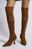 namcoverse Suede Pointed Toe Patchwork Stretchy Over the Knee Boots