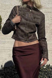 namcoverse Brown Suede Cropped Stand Collar Jacket