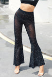 namcoverse Black Mesh Patchwork Glitter Flare Pants