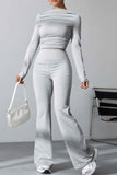 namcoverse Pleated Long Sleeve Bootcut Pants Two-Piece Set