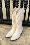 namcoverse White Embroidery Pointed Western Cowboy Boots