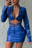 namcoverse Long Sleeve Hollow Out Leather Skirt Set