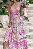 Namcoverse Sexy Vintage Print Elegant V Neck High Waist Party Maxi Dress