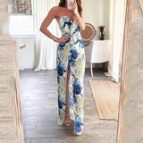 Namcoverse Fashion Tube Top Temperament Waist Elegant Party Printed Maxi Dress