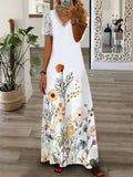 Namcoverse Women's Bohemian Style Fashion V Neck Lace Printed Maxi Dress