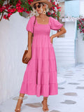 Namcoverse Women Elegant Party High Waist Puff Sleeve Maxi Dress