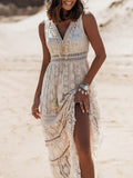 Namcoverse Elegant V Neck Loose Party Lace Maxi Dress