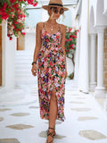 Namcoverse Boho Floral V Neck Flower Slit Maxi Dress