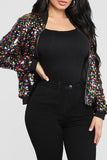 namcoverse Colorful Sequined Zipper Bomber Jacket