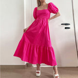 Namcoverse Summer Women Fashion Elegant Solid Color Pleated Elegant Ruffle Maxi Dress