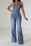 namcoverse Gradient Denim Spaghetti Strap On-trend Wide Leg Jumpsuit