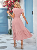 Namcoverse New Women's Dress Solid Color Belt V-Neck Sweet Elegant Maxi Dress