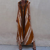 Namcoverse Summer Casual Party Loungewear Print Vintage Deep V Neck Maxi Dress