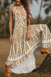 Namcoverse Vintage Graphic Print Sexy V Neck Loose Boho Maxi Dress