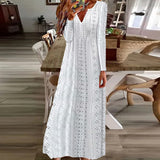 Namcoverse Fashion Boho Solid Color Embroidered Cutout Sexy V Neck Lace Party Maxi Dress