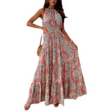 Namcoverse Vintage Bohemian Print Backless Off Shoulder Dress