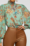 namcoverse Floral Print Retro Mock Neck Blouse