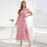 Namcoverse Summer Women's Floral Lace Casual Loose Short Sleeve Maxi Dress