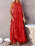 Namcoverse Women's Slant Collar Solid Color Casual Loose Ruffle Beach Party Elegant Maxi Dress