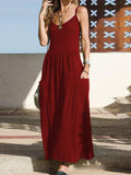 Namcoverse Summer Women's Solid Color Casual Pleated Pleated Maxi Dress