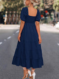 Namcoverse Elegant Fashion Square Neck Short Puff Sleeve Casual Maxi Dress