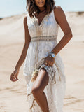 Namcoverse Elegant V Neck Loose Party Lace Maxi Dress