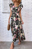 Namcoverse Fashionable Ruffle Sleeve Print Split Waist Bohemian Elegant Sweet Maxi Dress