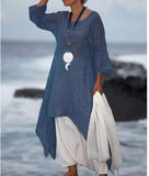 Namcoverse Fashion Irregular Leisure Loose Linen Round Neck Comfy Dress