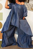 namcoverse Denim On-trend Irregular Top & Ruffle Pant Suit