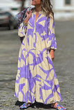 Namcoverse Women's Elegant V Neck Casual Printed Long Sleeve Loose Bohemian Maxi Dress