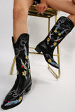 namcoverse Floral Embroidery Square Toe Knee High Boots