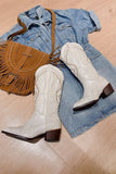 namcoverse White Embroidery Pointed Western Cowboy Boots