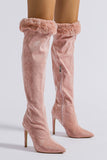 namcoverse Pointed Toe Fuzzy High Heel Knee High Boots